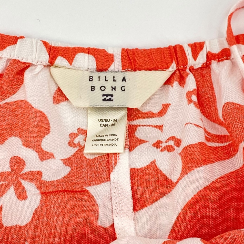 Billabong Womens Medium Orange White Floral Tropical Tie Strap Sun Dress NEW - Picture 4 of 9